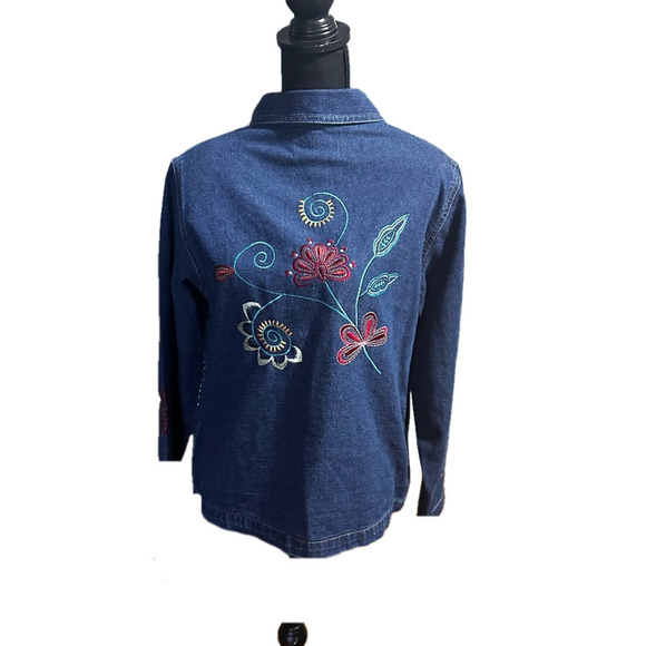 Tantrums Vintage Denim Floral Embroidery Jacket | Boho Chic | Size S - Picture 3 of 6